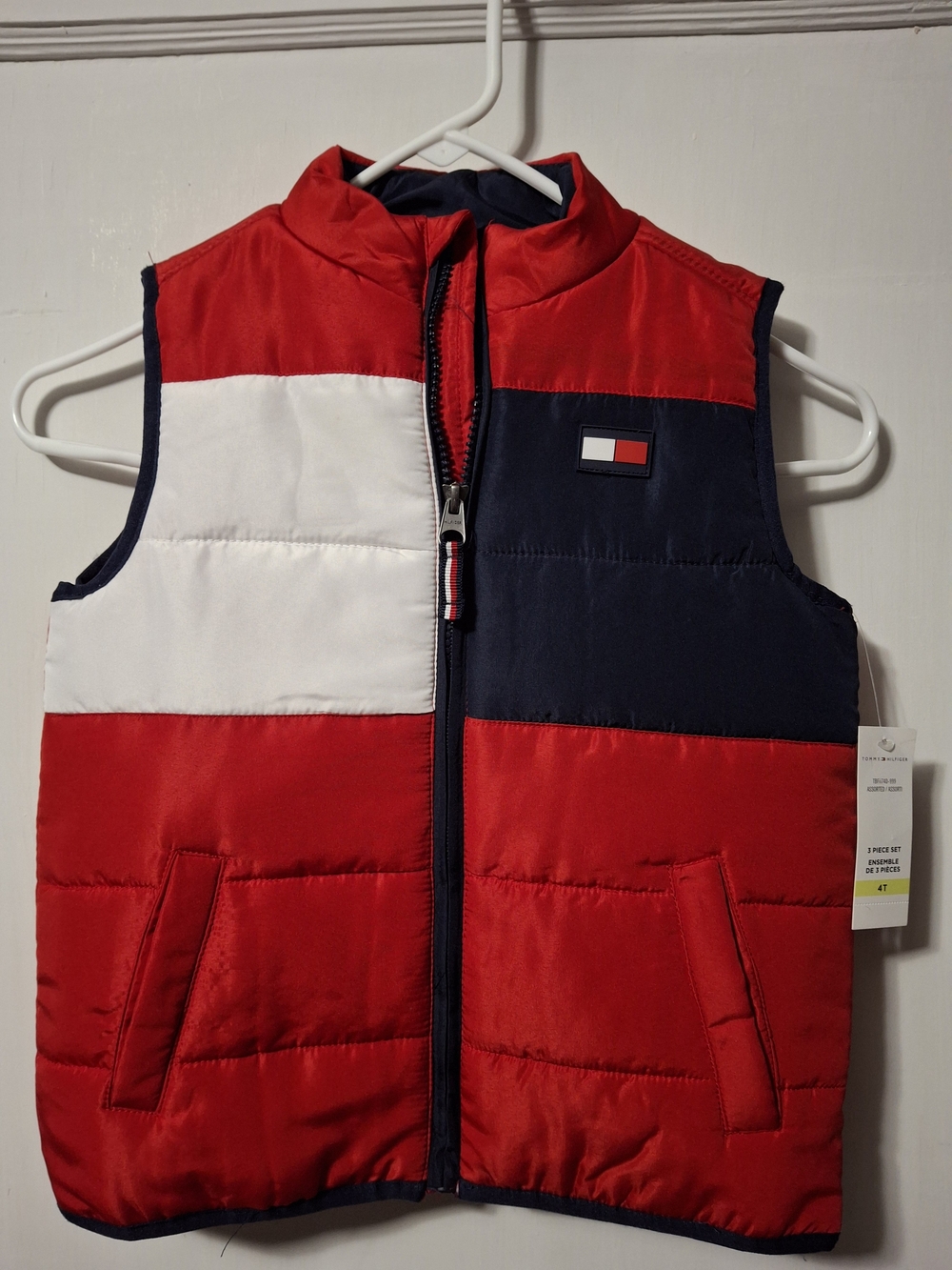 Tommy Hilfiger Kids Red Navy White Colorblock Puffer Vest